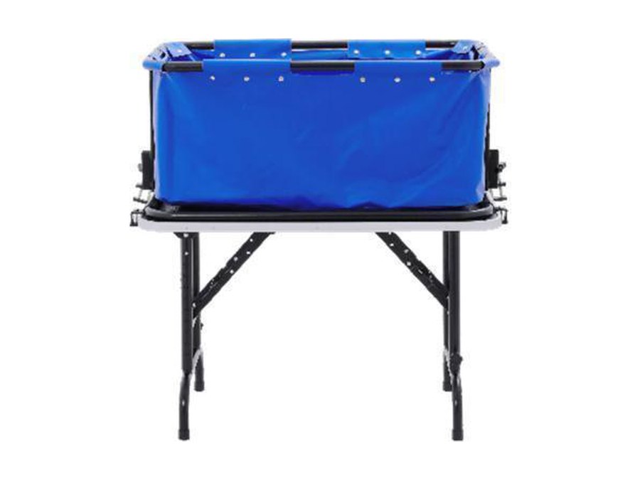 Folding pet bathtub on a table frame