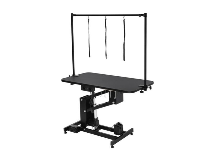 Electric grooming table, column lift, H-frame arm