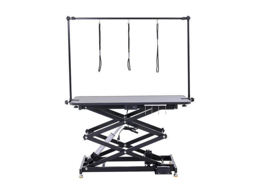 Electric grooming table, low-entry double scissor lift