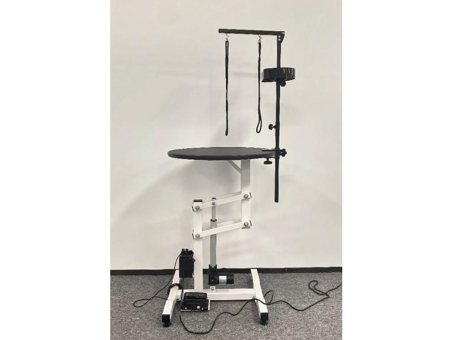 Electric round grooming table, parallel-arm lift, white