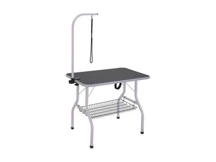 Folding grooming table with basket, grey frame
