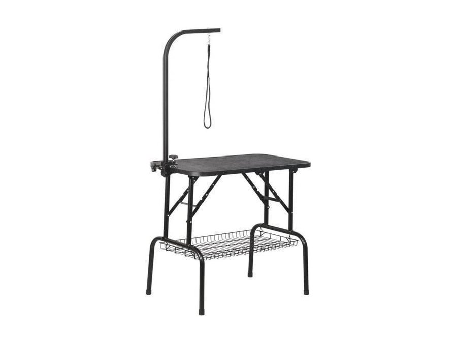 Folding grooming table with basket, black frame