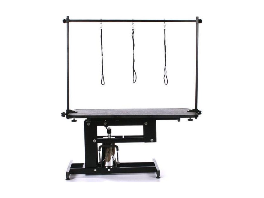 Hydraulic grooming table, H-frame arm