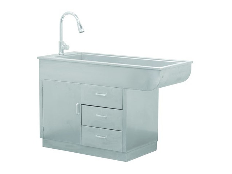 Pet disposal table with sink and drawers
